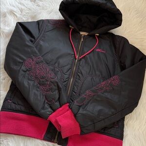 Women’s Burton Black Bomber Jacket with Pink Embroidery